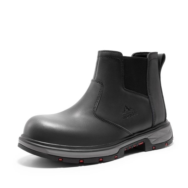 Men's Slip-On Steel Toe Chelsea Work Boots - BLACK -  0
